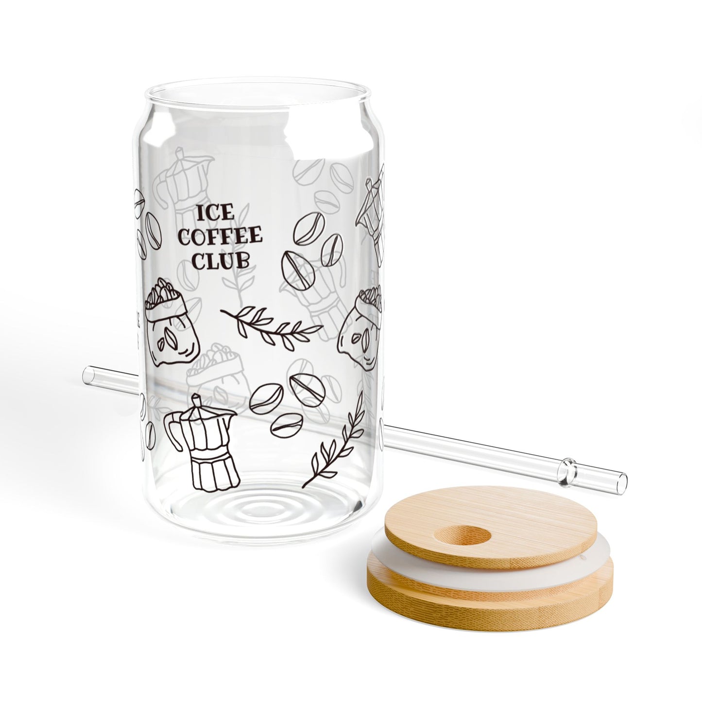 Iced Coffee Doodle Glass Sipper