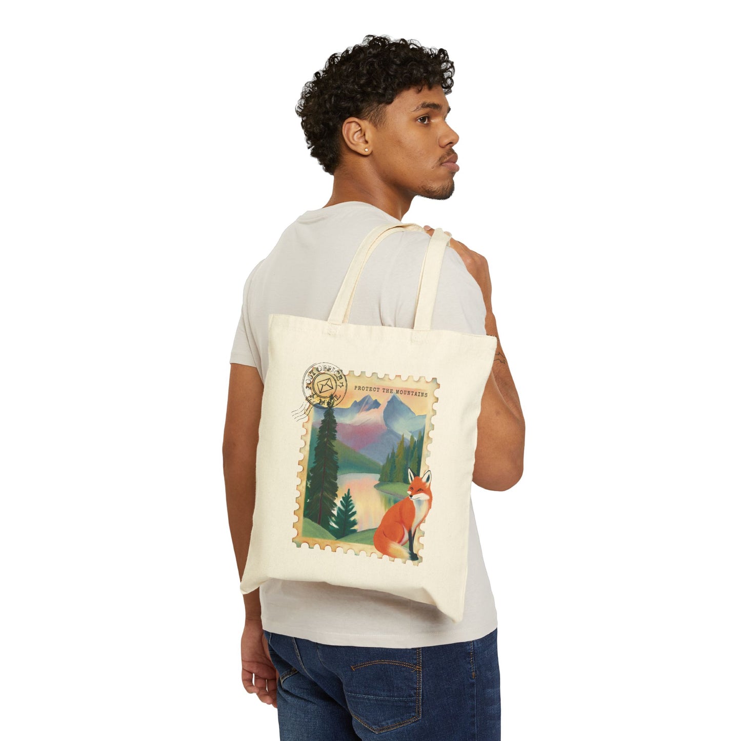 Protector of Mountains Postage Stamp Design Canvas tote bag