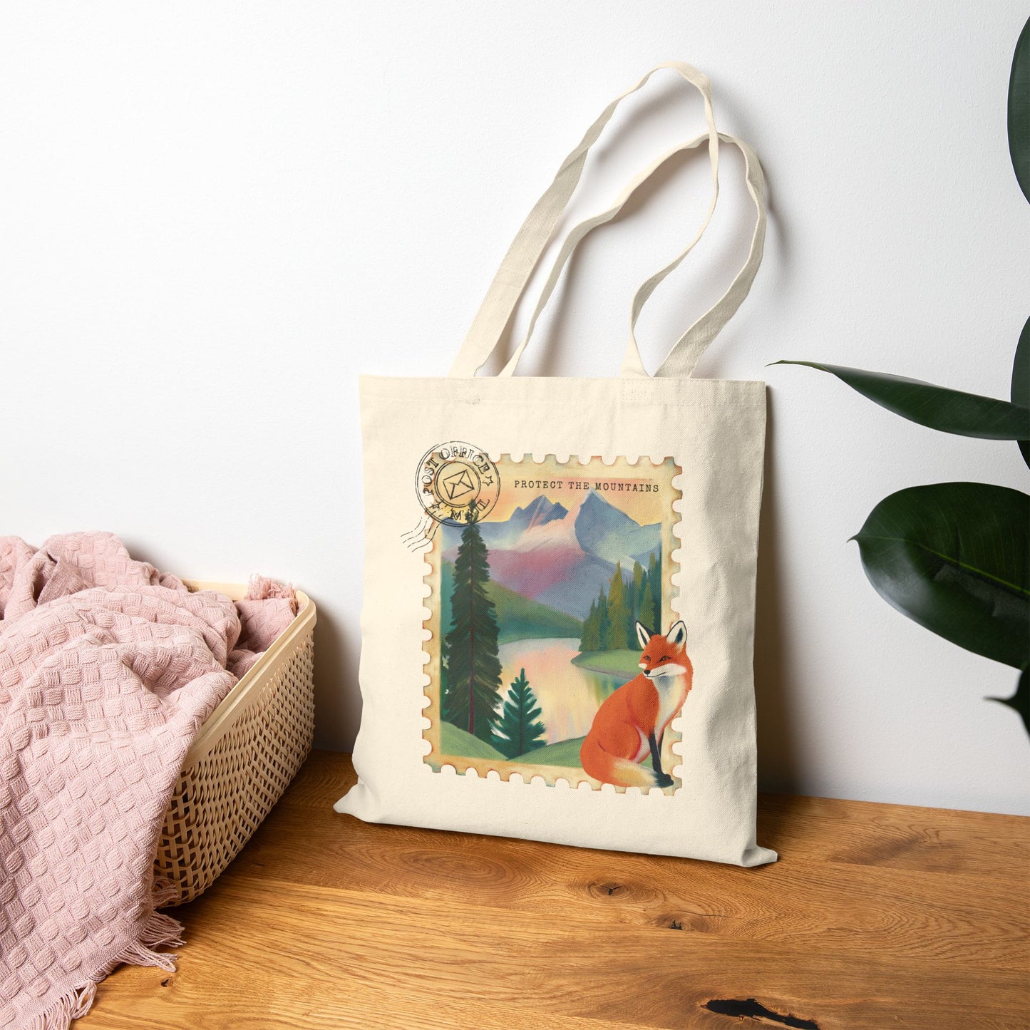Protector of Mountains Postage Stamp Design Canvas tote bag
