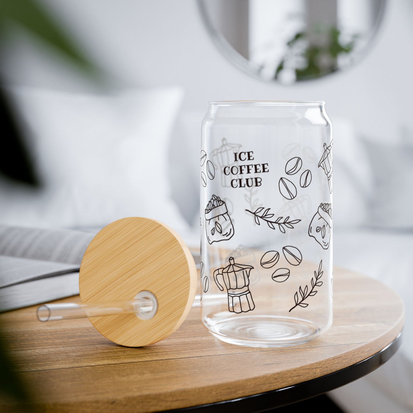 Iced Coffee Doodle Glass Sipper