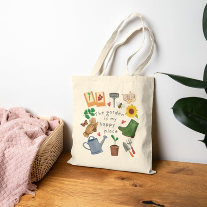 'The Garden is My Happy Place' Canvas Tote Bag